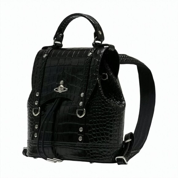 Vivienne Westwood Crocodile-Embossed Leather Backpack With Orb Emblem - NWT